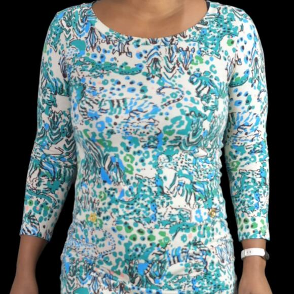 Lilly Pulitzer Corine Dress Green Sea Oat Escapades Animal Print Mini Size XS - Picture 4 of 12